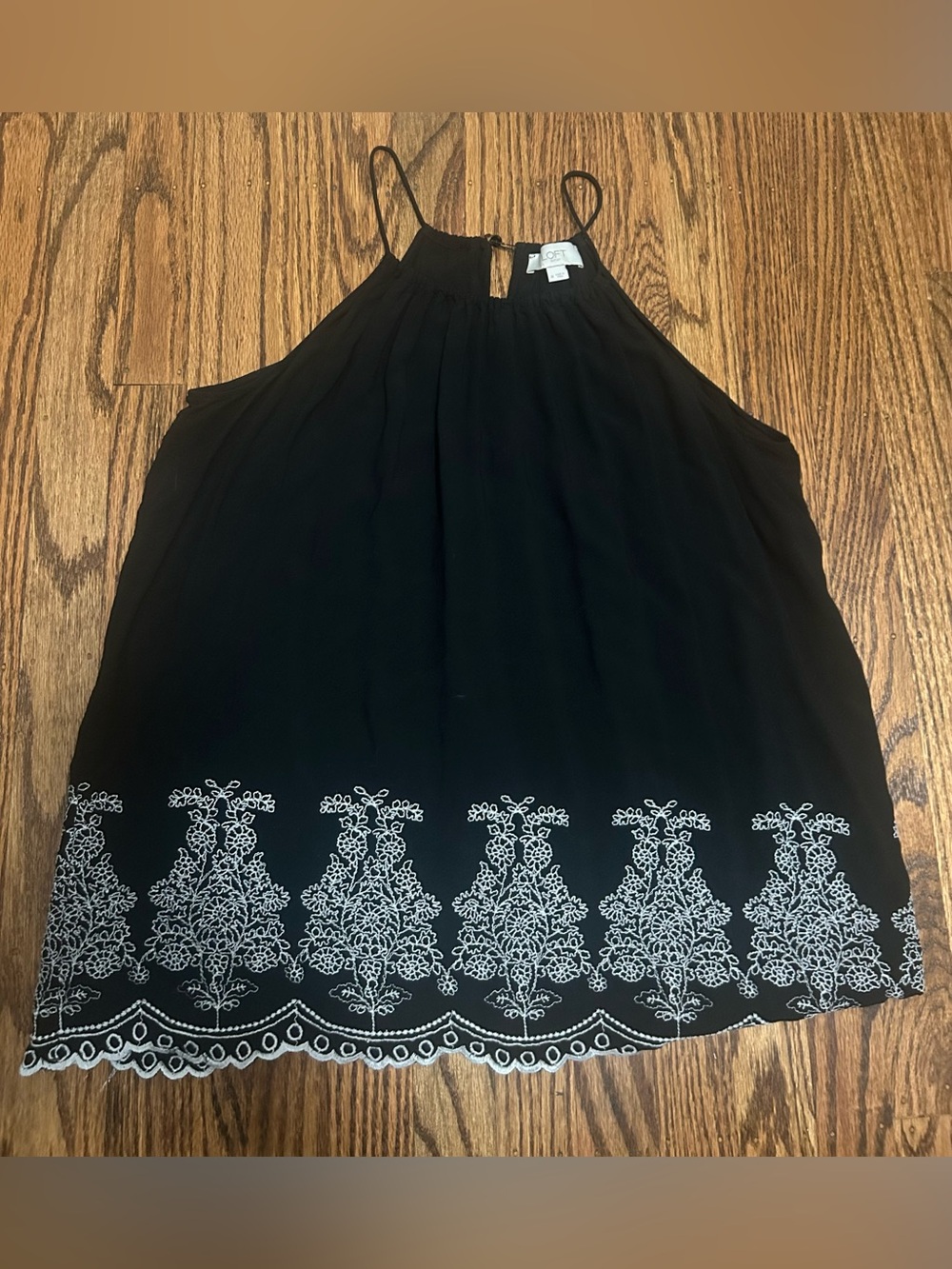 LOFT black camisole with white lace hem